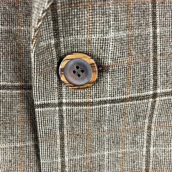 Vintage Hardy Amies Blazer Sport Coat Mens 40R Tan Plaid Wide Lapel Academia